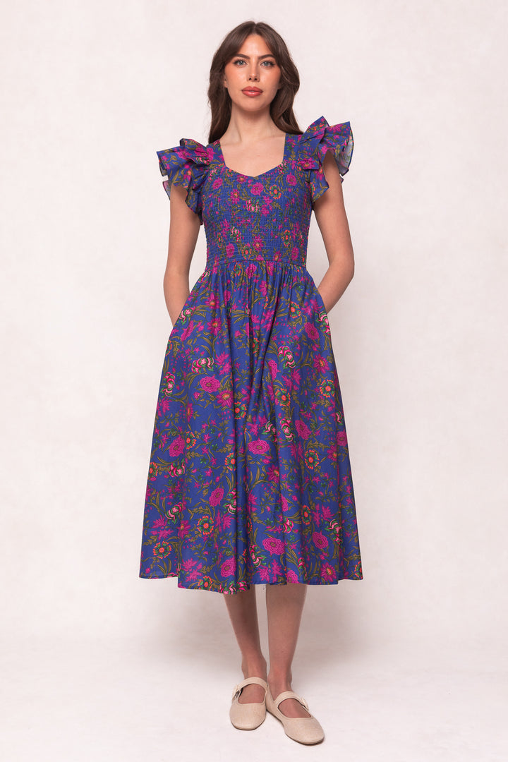 Hattie Dress in Blue Multicolor Floral