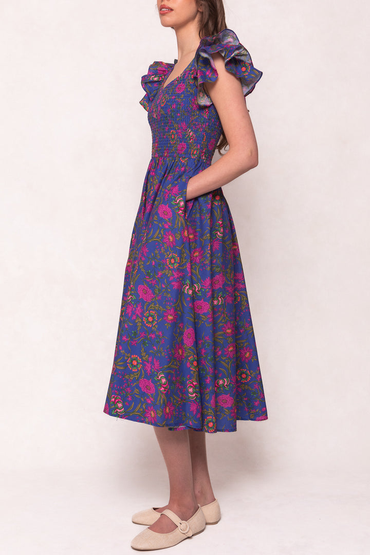 Hattie Dress in Blue Multicolor Floral