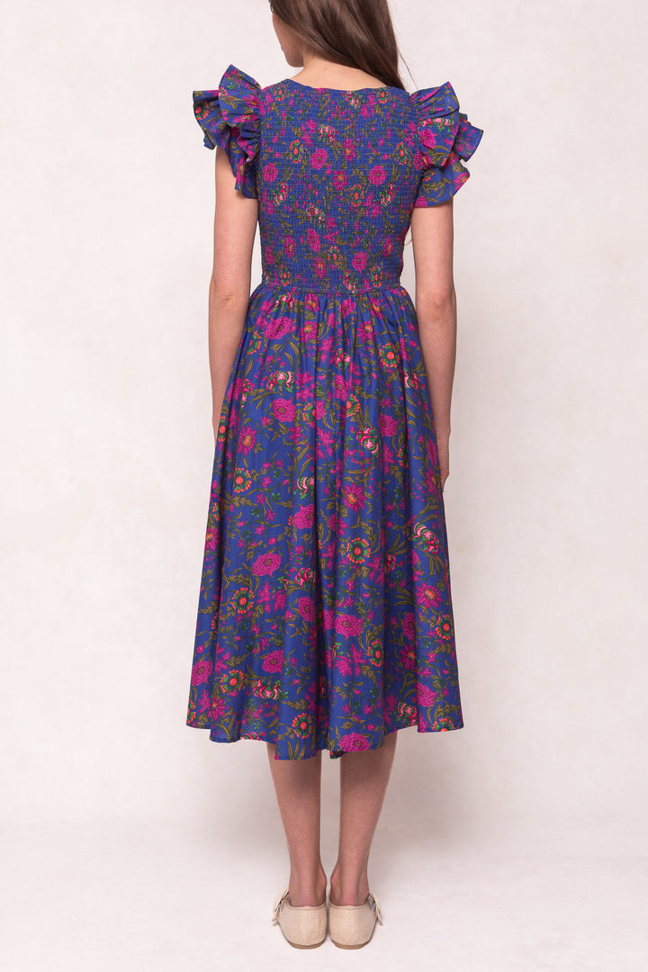 Hattie Dress in Blue Multicolor Floral