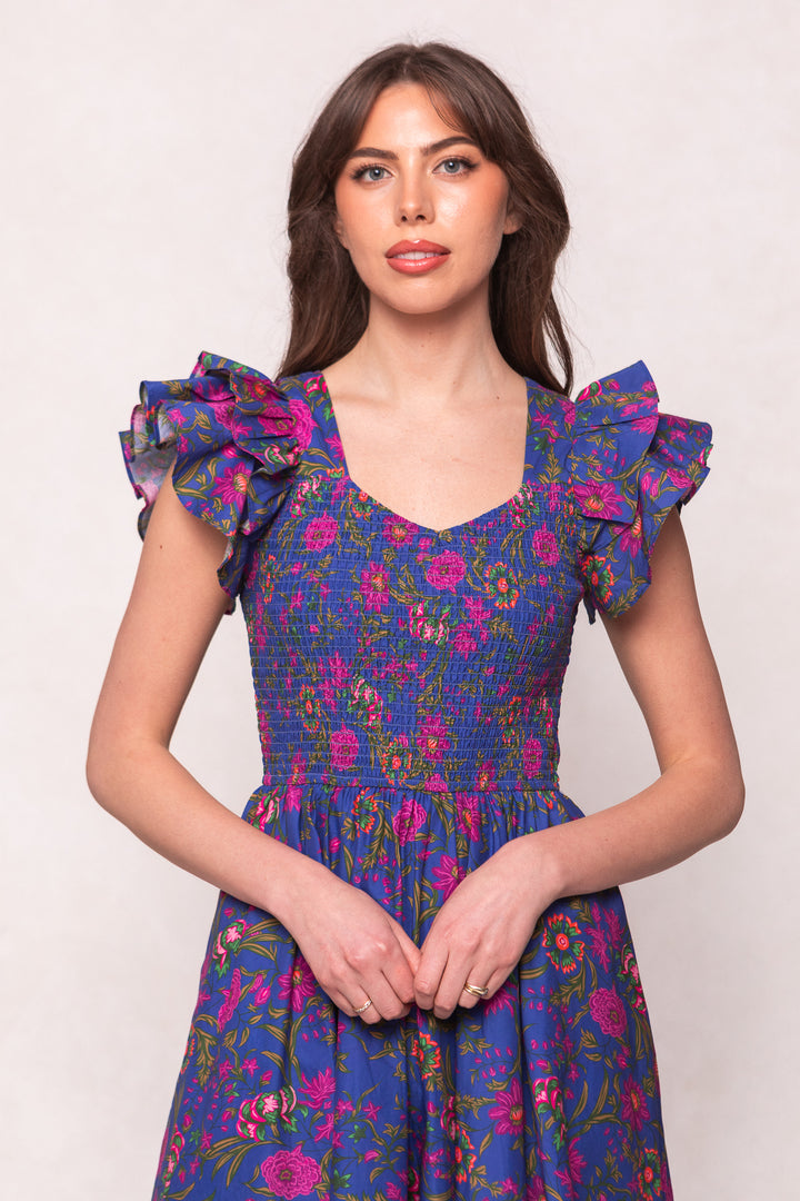 Hattie Dress in Blue Multicolor Floral
