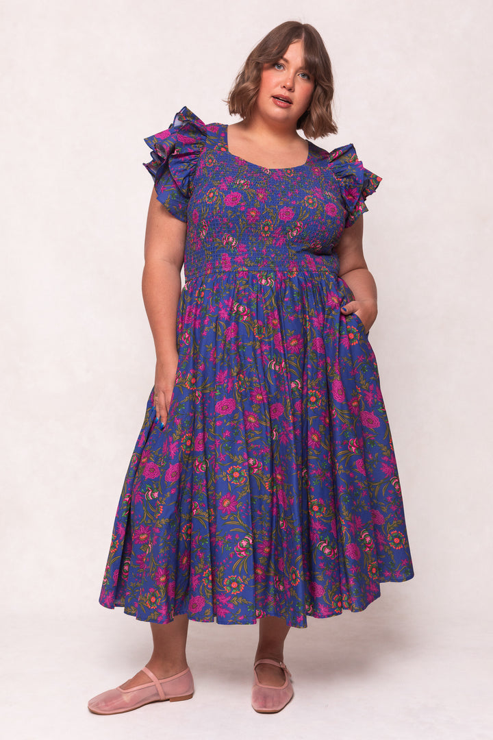 Hattie Dress in Blue Multicolor Floral