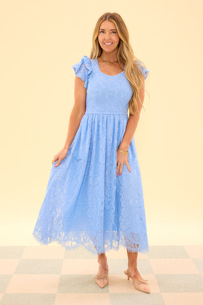 Hattie Dress in Cornflower Blue Lace XXS