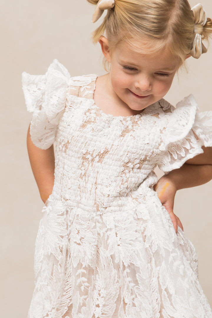 Mini Hattie Dress in White Lace