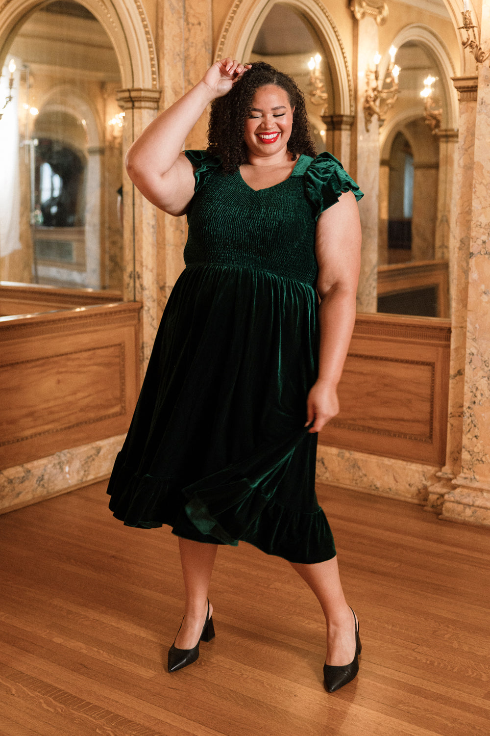 Hattie Dress in Emerald Velvet