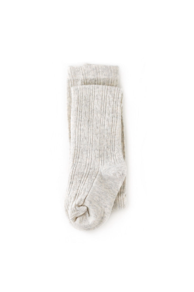 A pair of heathered ivory cable knit tights from Ivy City Co, neatly folded together on a white background.