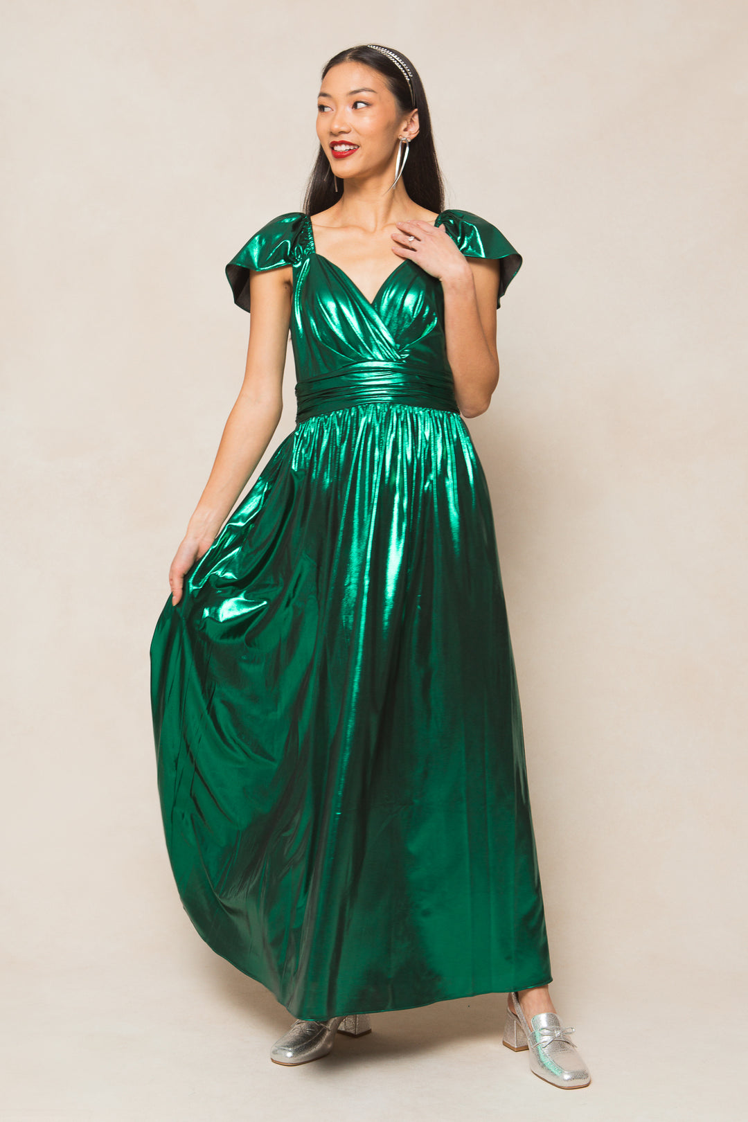 Hera Dress in Metallic Green