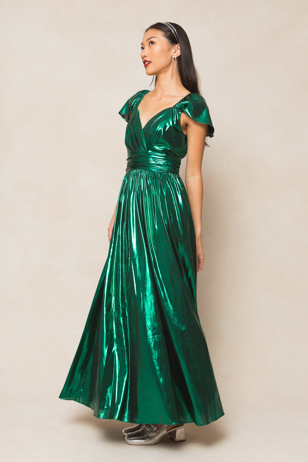 Hera Dress in Metallic Green