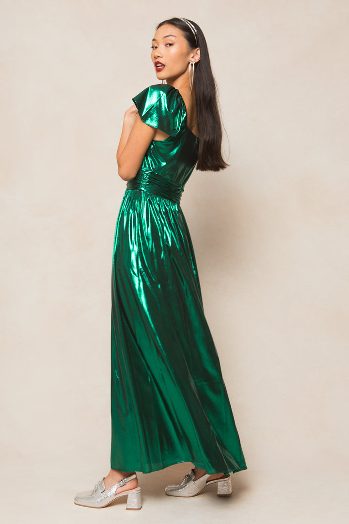 Hera Dress in Metallic Green