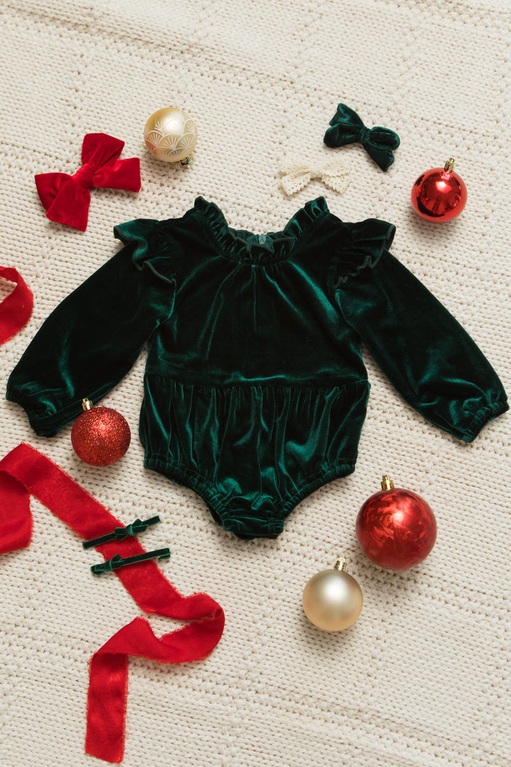 Baby Cleopatra Romper in Emerald Velvet - FINAL SALE