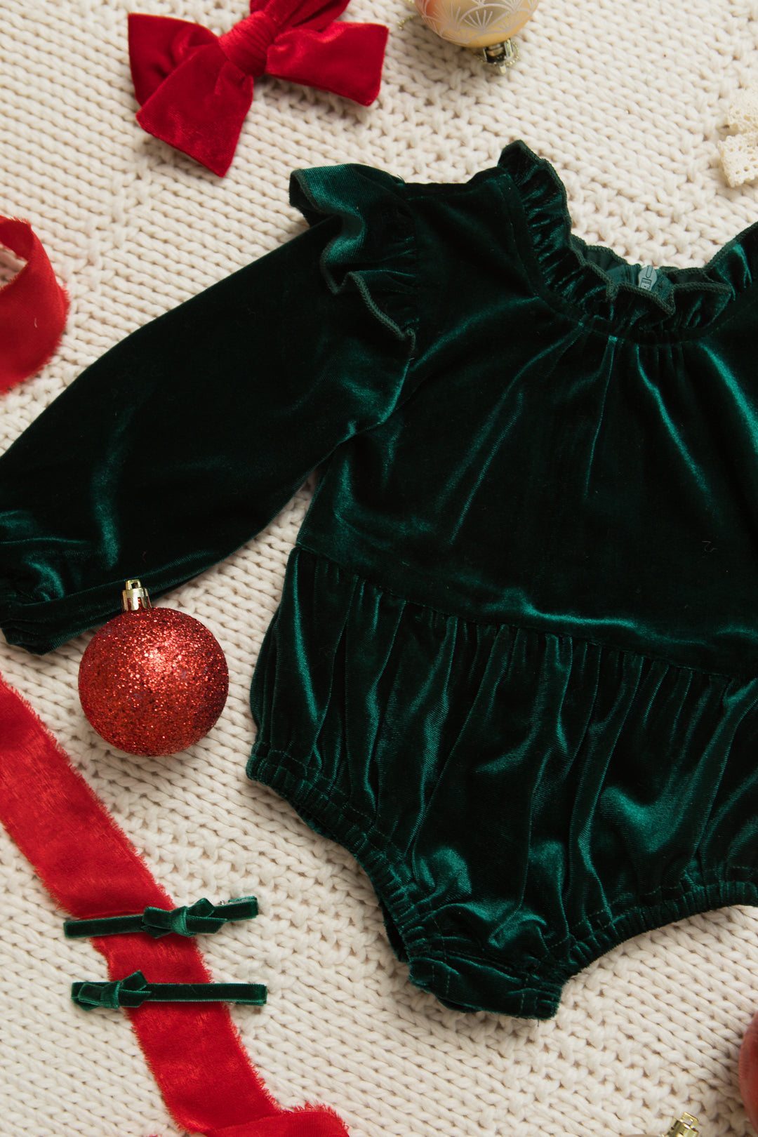 Baby Cleopatra Romper in Emerald Velvet - FINAL SALE