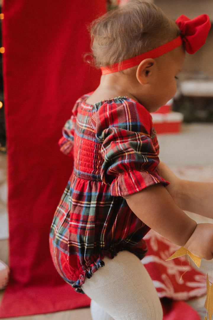 Baby Madeline Romper in Holiday Plaid