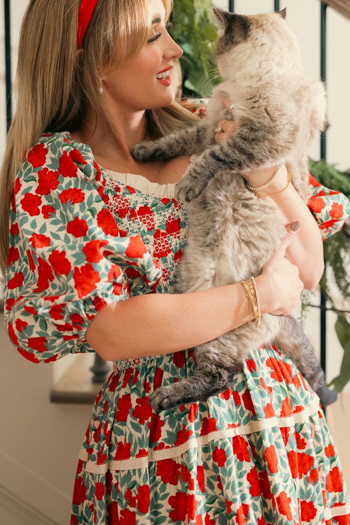 Roselyn Dress in Red Floral