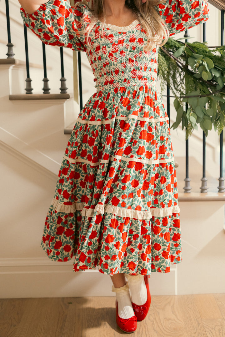 Roselyn Dress in Red Floral