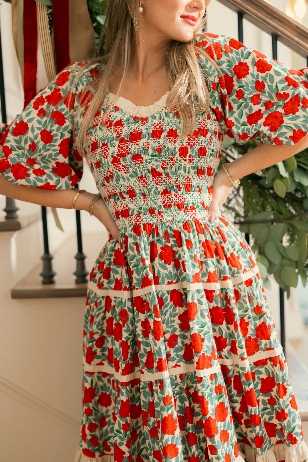 Roselyn Dress in Red Floral