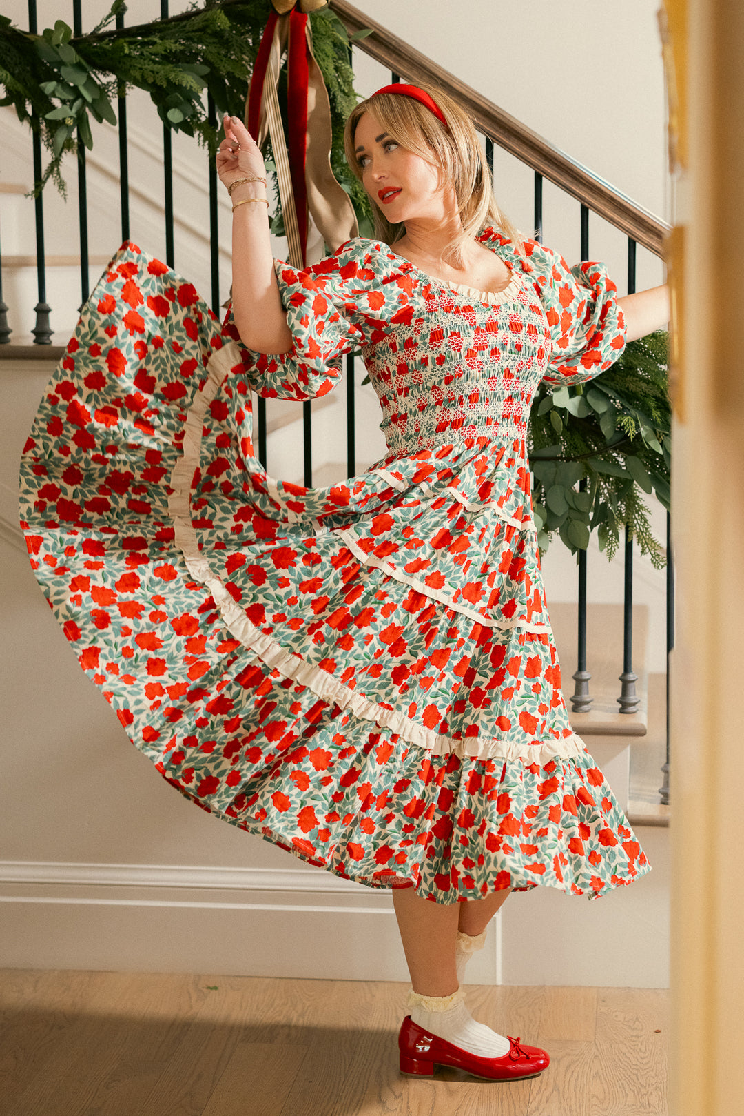 Roselyn Dress in Red Floral