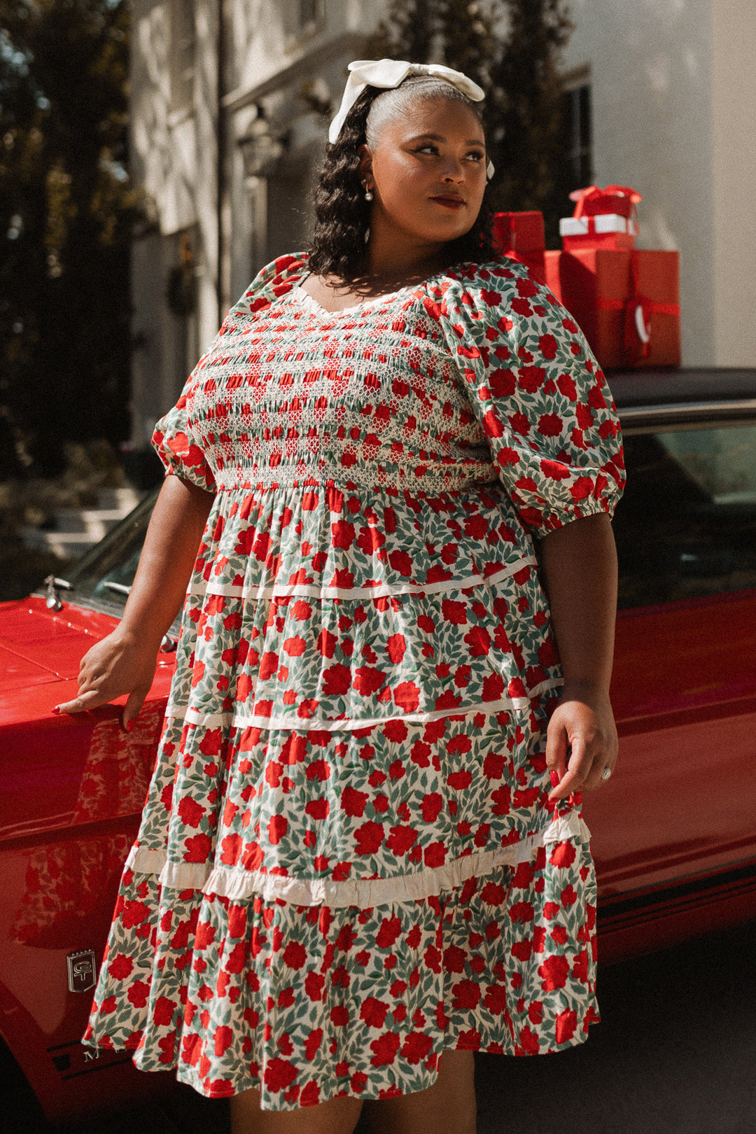 Roselyn Dress in Red Floral