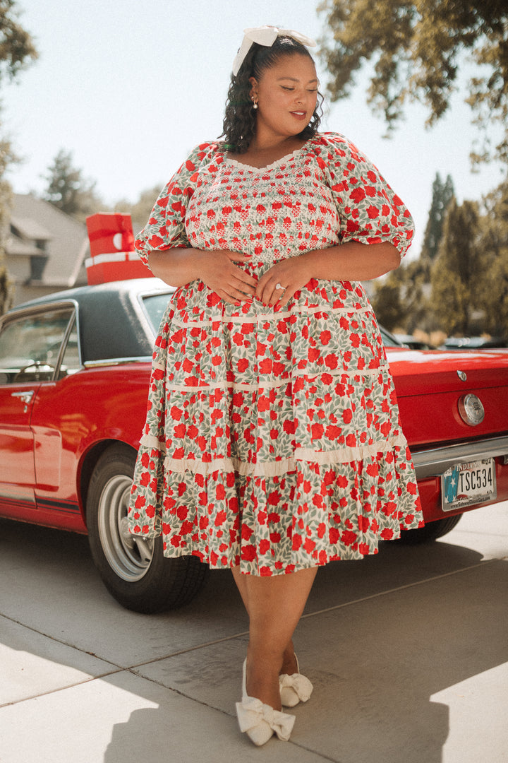 Roselyn Dress in Red Floral