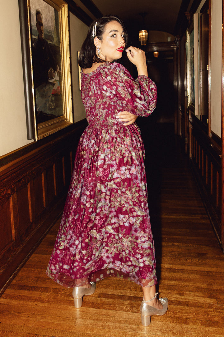 Persephone Dress in Maroon Floral