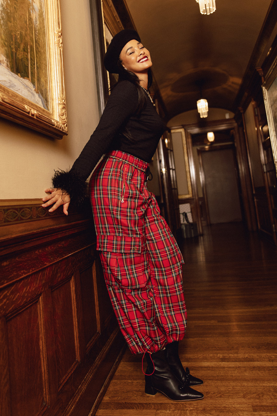 Nicole Cargo Pants in Holiday Plaid