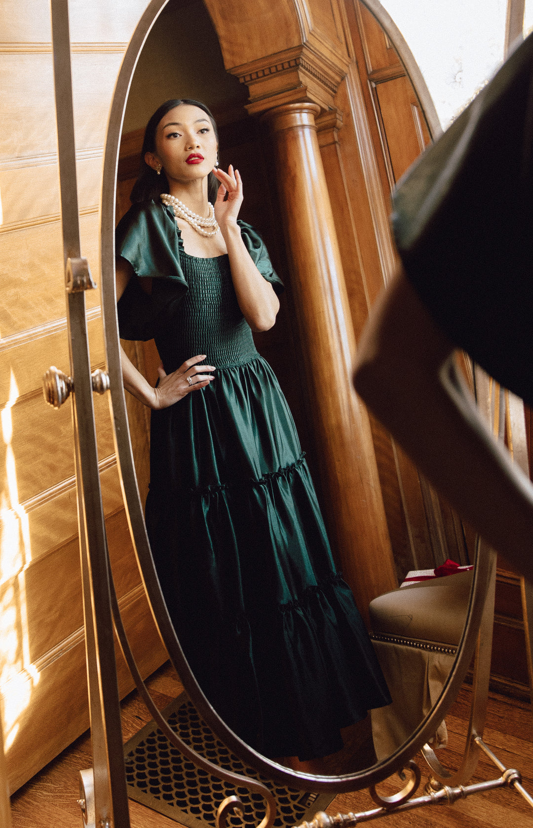 Ellie Dress in Emerald Satin - FINAL SALE