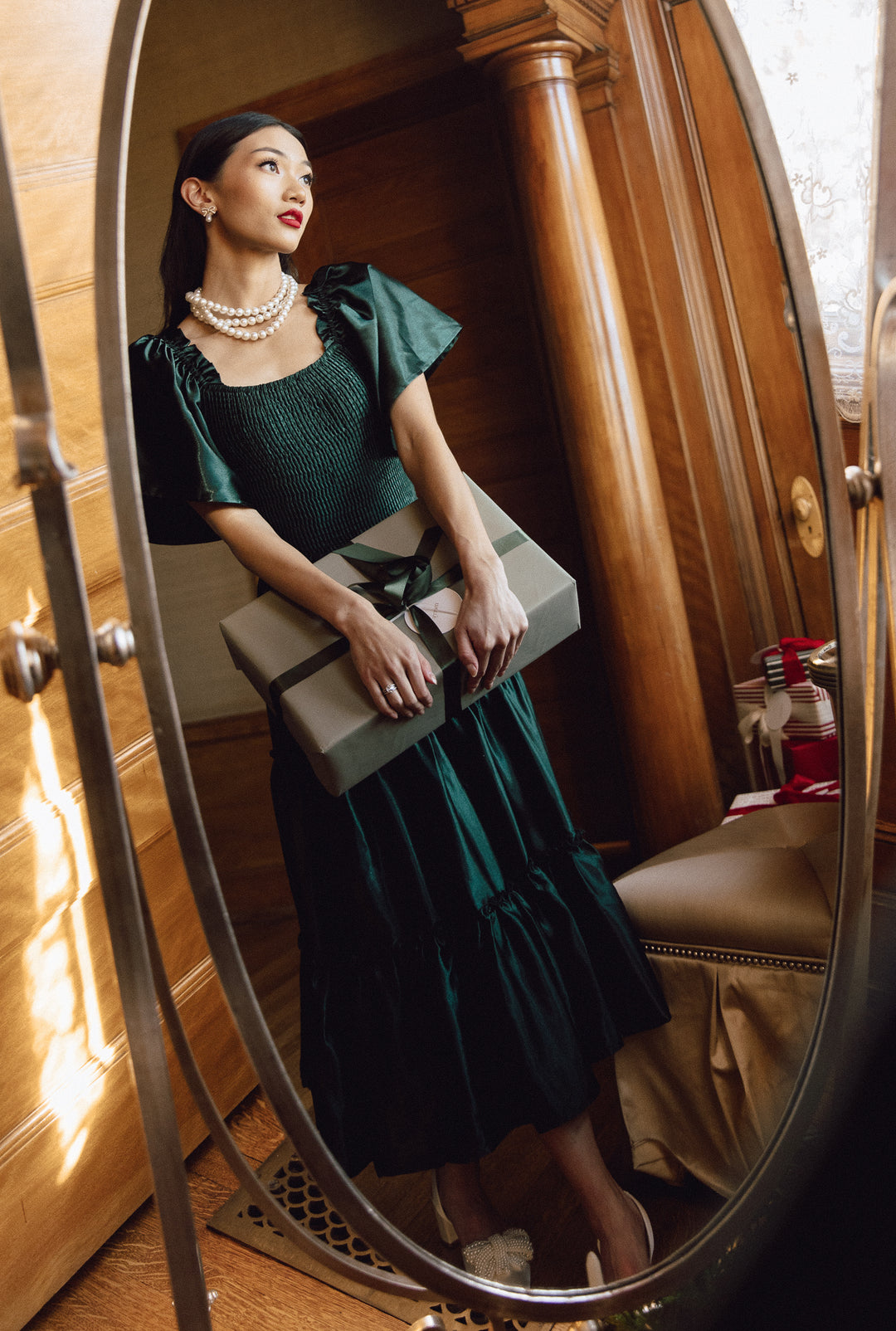 Ellie Dress in Emerald Satin