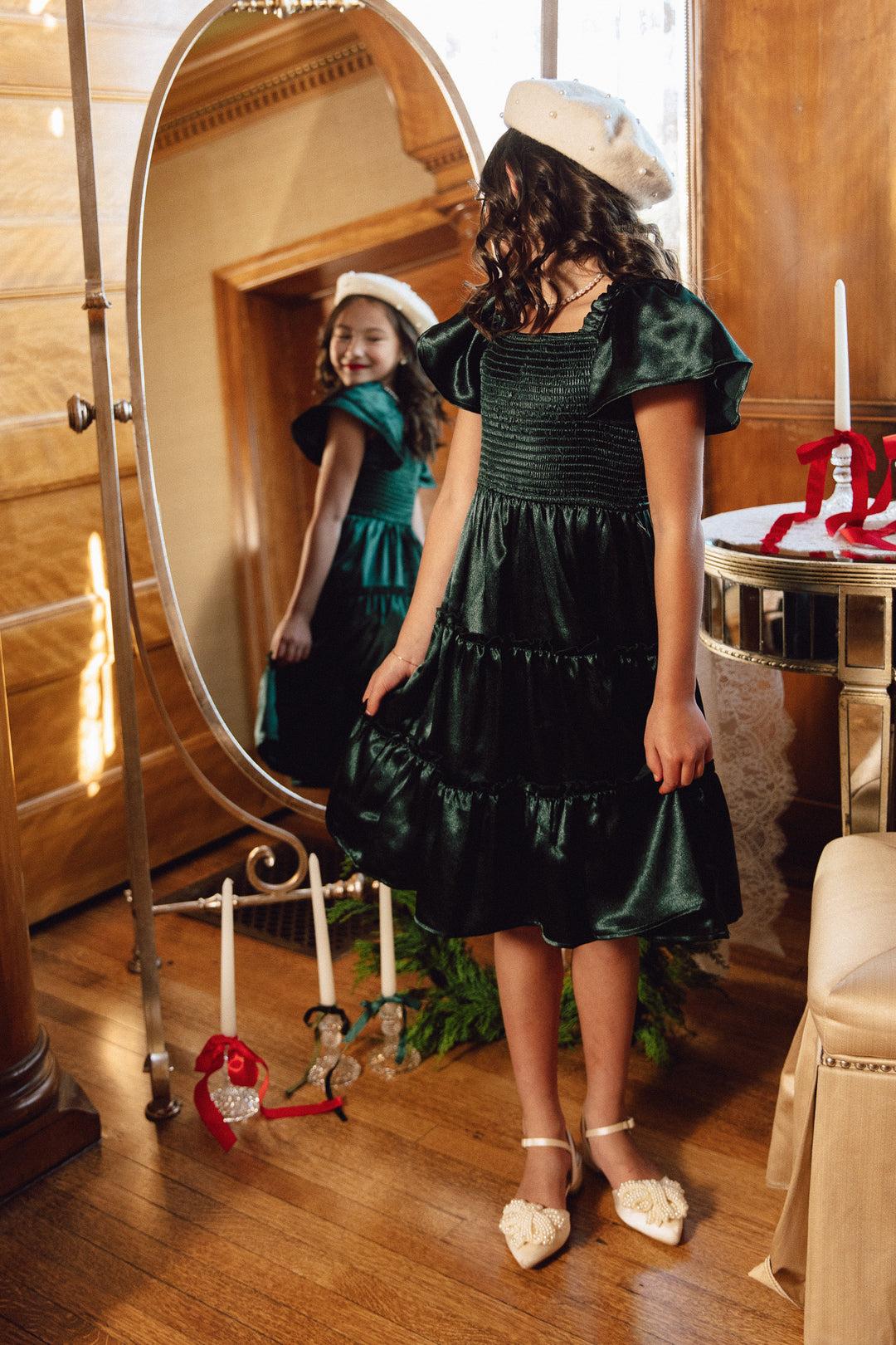 Mini Ellie Dress in Emerald Satin - FINAL SALE