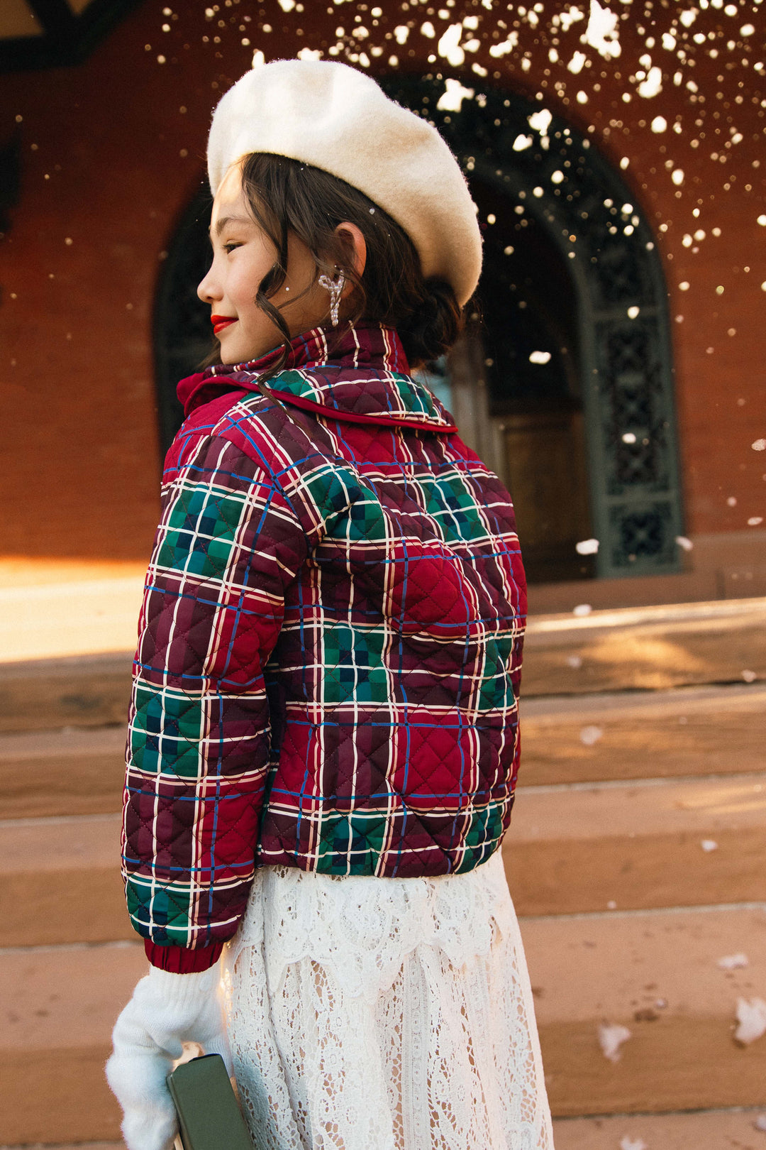 Mini McKenna Quilted Jacket in Holiday Plaid