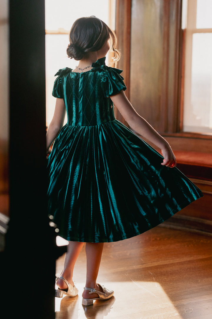 Mini Tiara Dress in Green Velvet