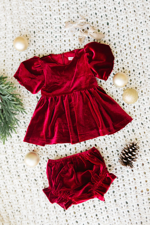 Baby Enamored Dress Set in Red Velvet