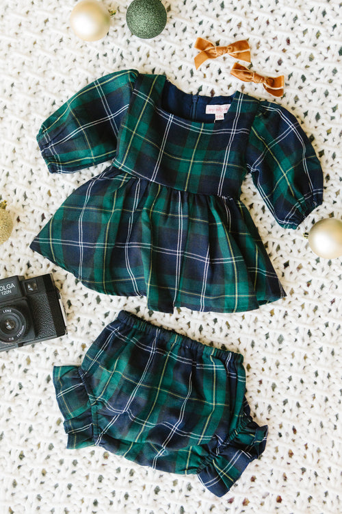 Baby Connie Dress Set in Navy Plaid