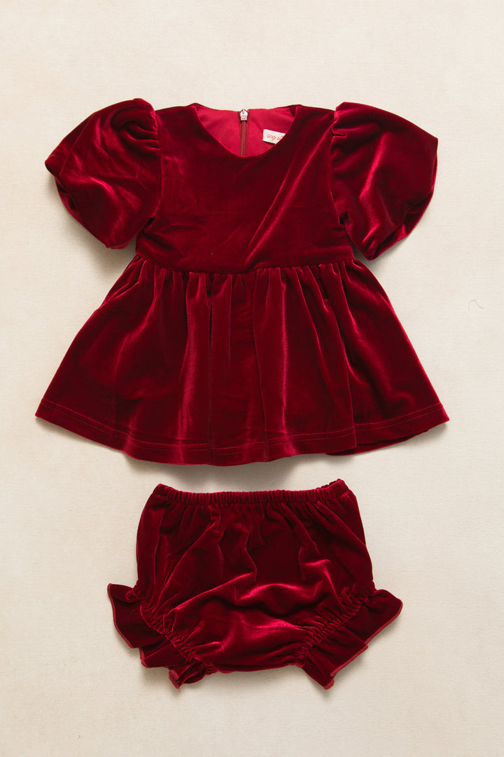 Baby Enamored Dress Set in Red Velvet