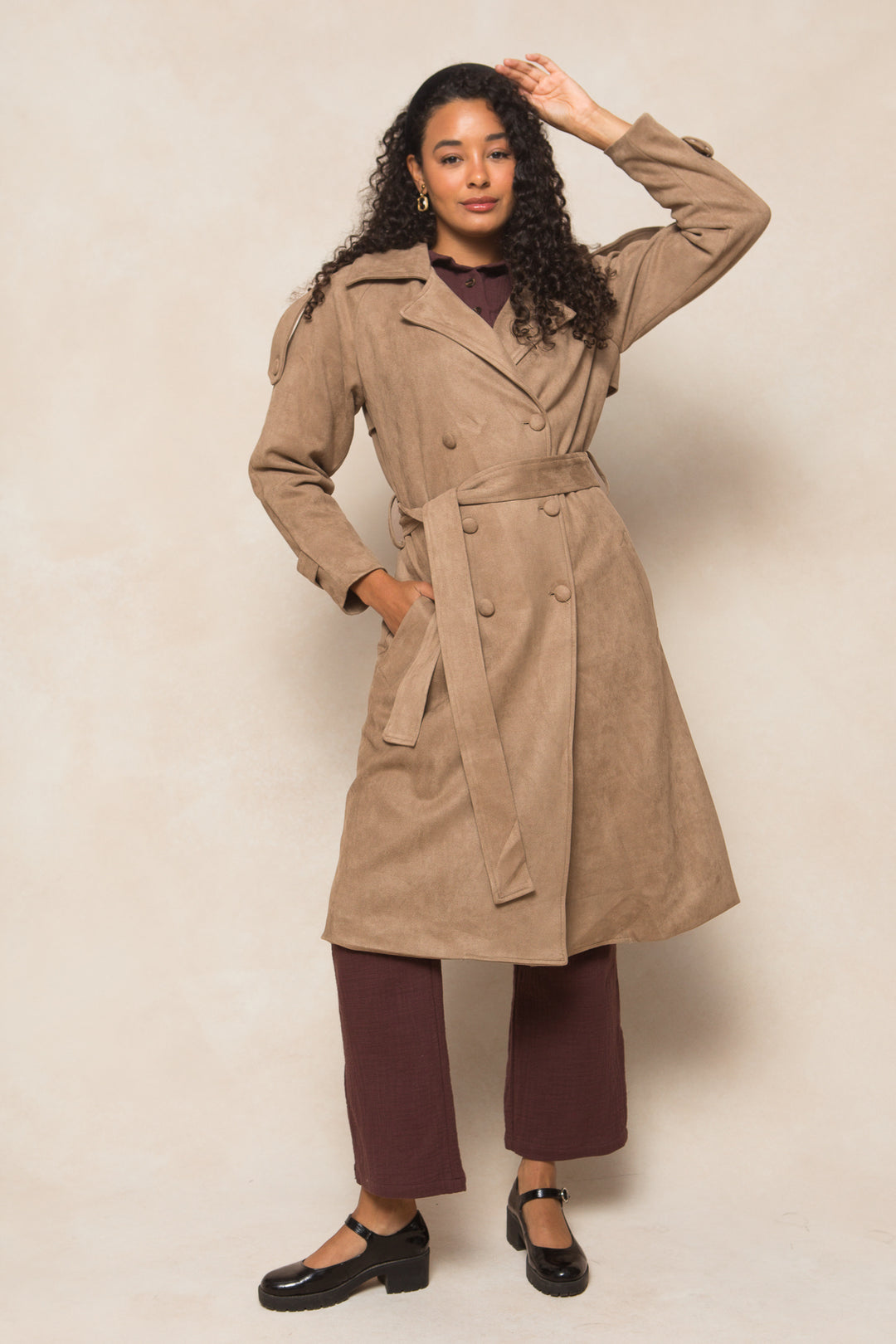 Holly Coat in Tan Suede