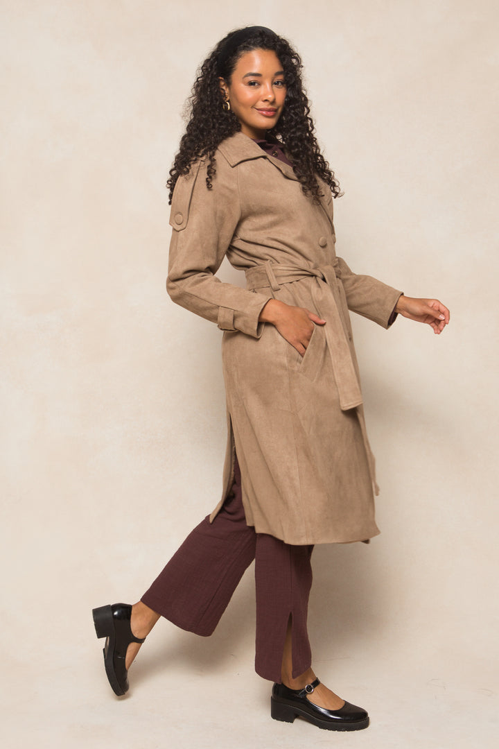 Holly Coat in Tan Suede