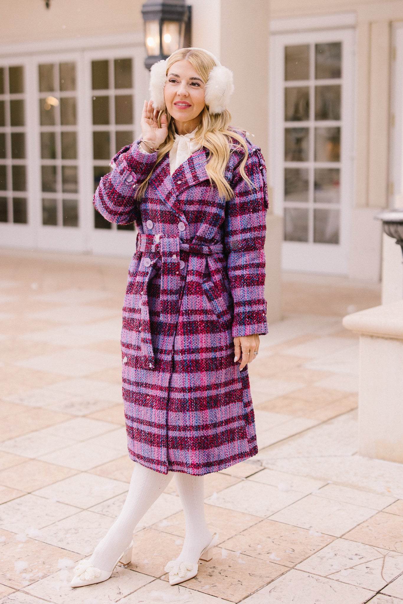 Purple plaid coat hotsell