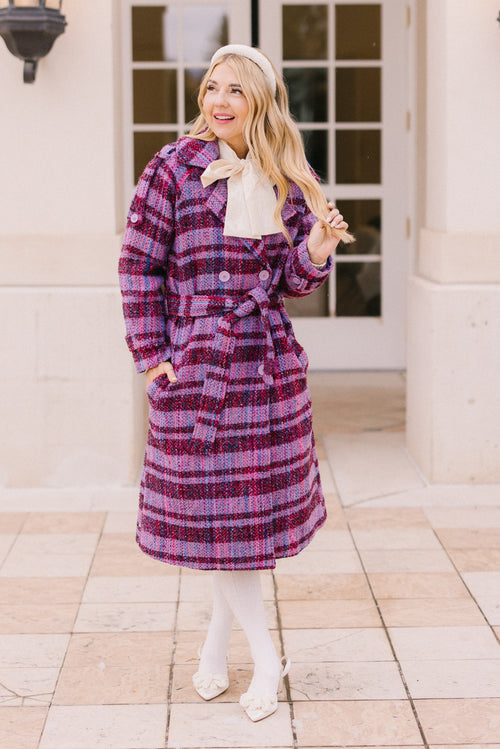 Holly Plaid Coat in Violet