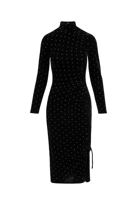 Black dress with white rhinestones on a white background