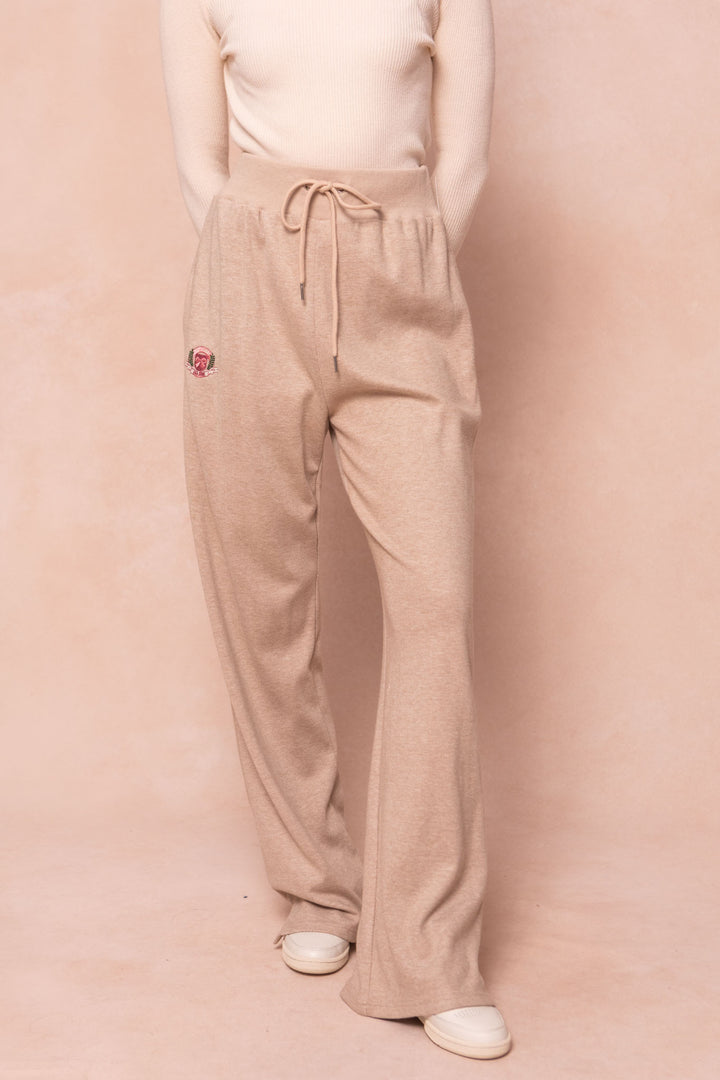 Ivy Wide Leg Embroidered Sweatpants in Oatmeal