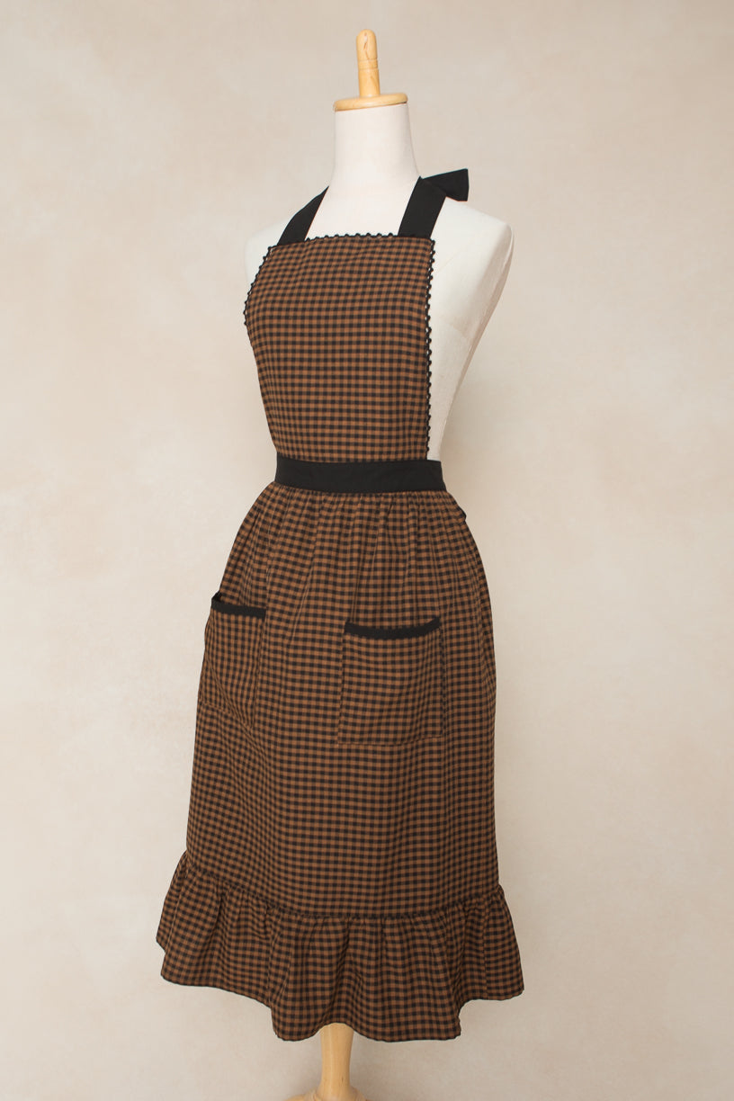 Ivy Apron in Maple Brown Gingham Cotton