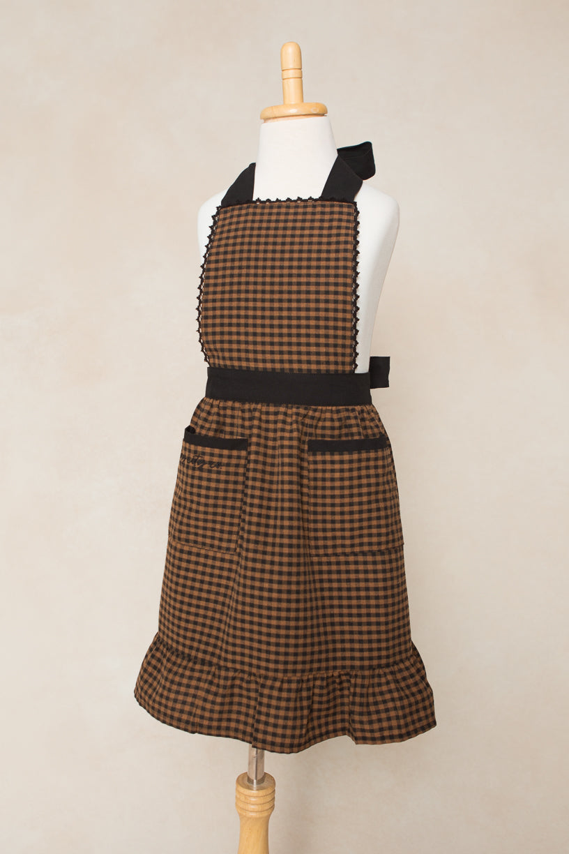 Mini Ivy Apron in Maple Brown Gingham Cotton