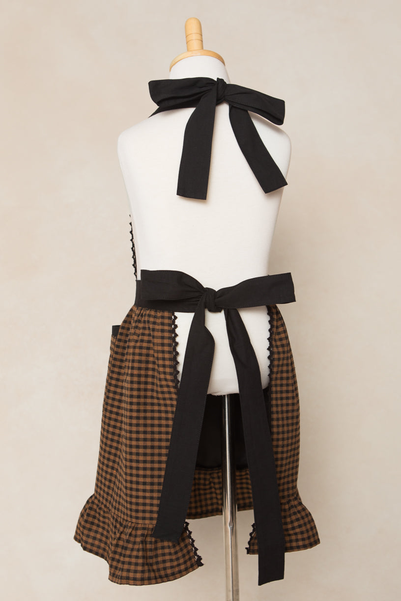 Mini Ivy Apron in Maple Brown Gingham Cotton