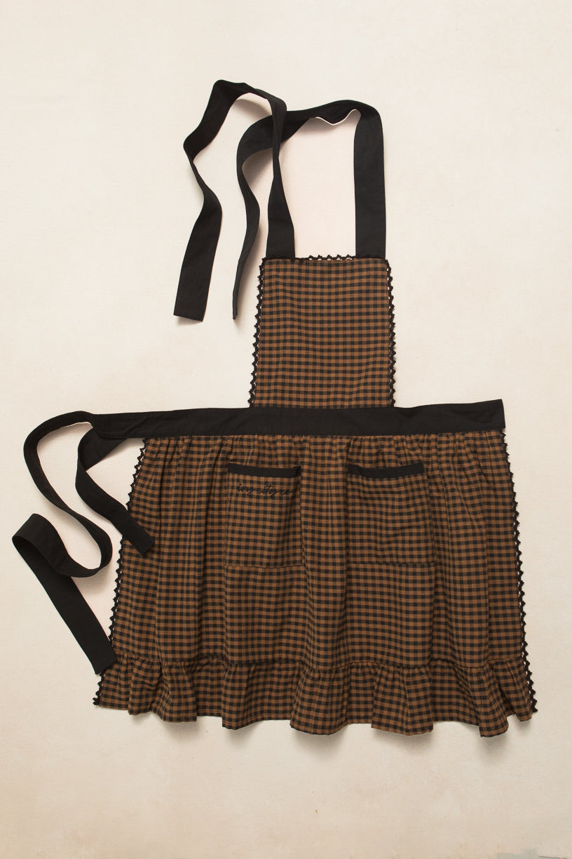 Mini Ivy Apron in Maple Brown Gingham Cotton