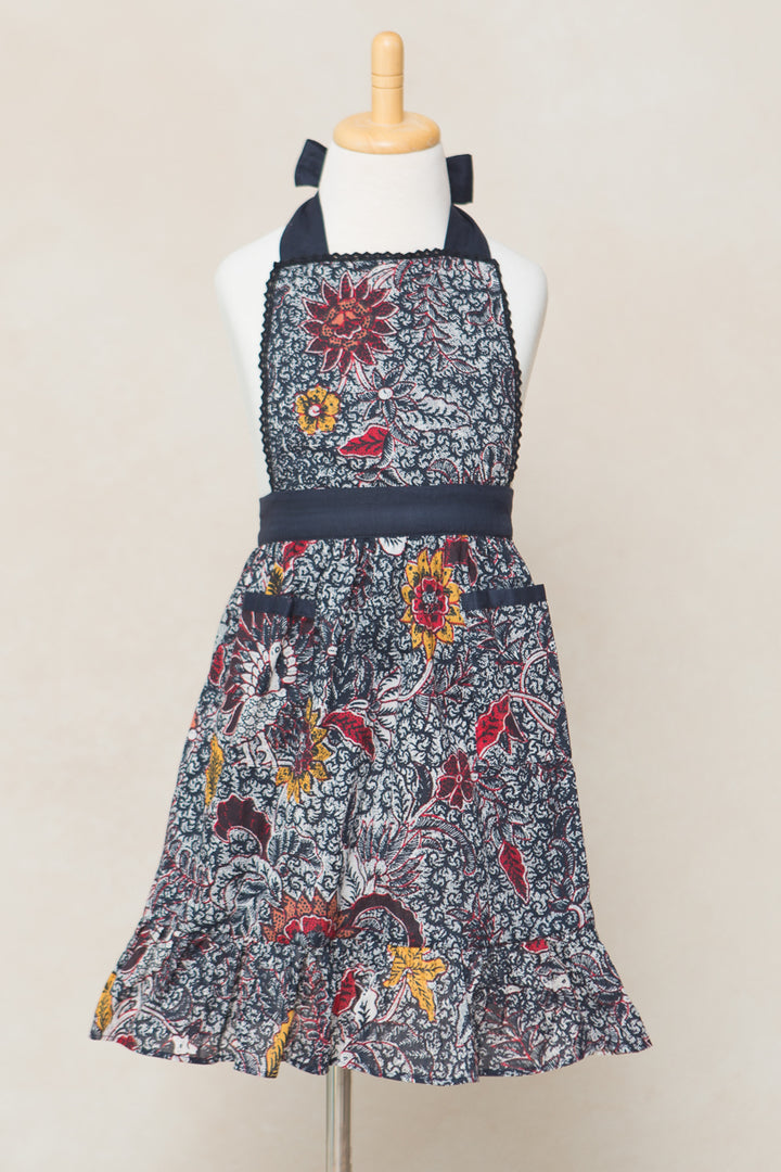 Mini Ivy Apron in Roselyn Navy Floral Cotton