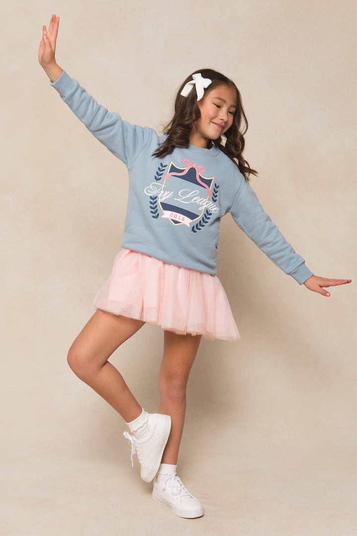 Mini Ivy Embroidered Crewneck Sweatshirt in Blue