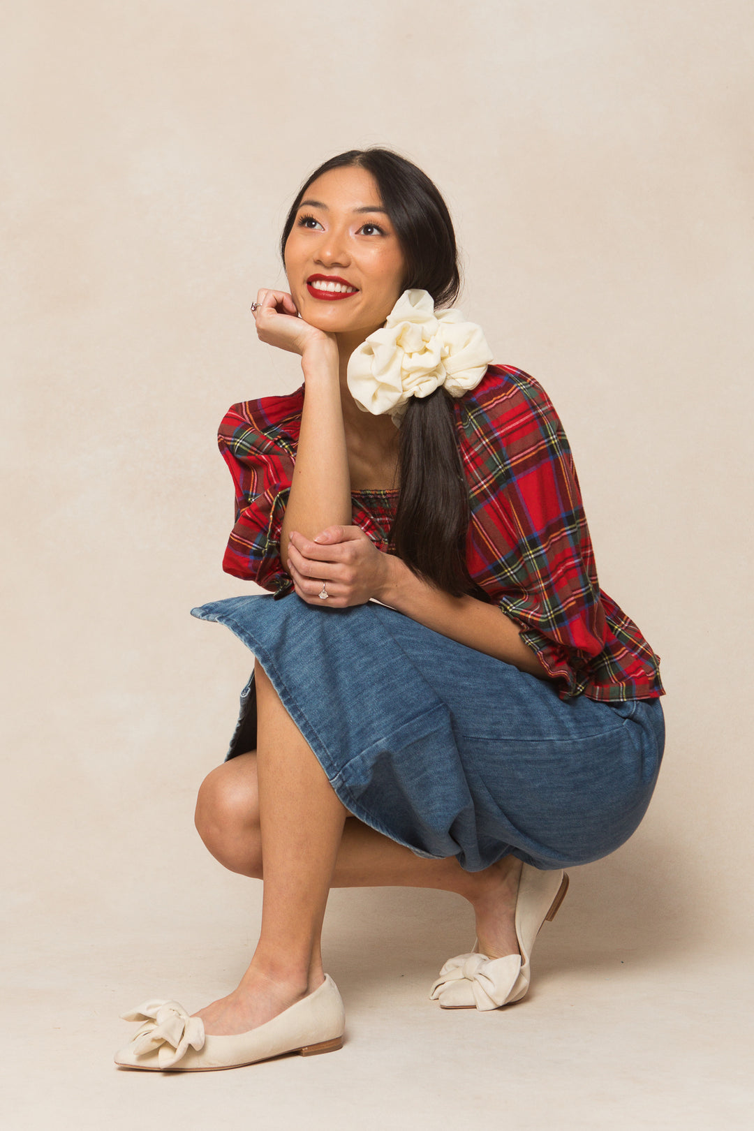 Ivy Bow Flat in Cream