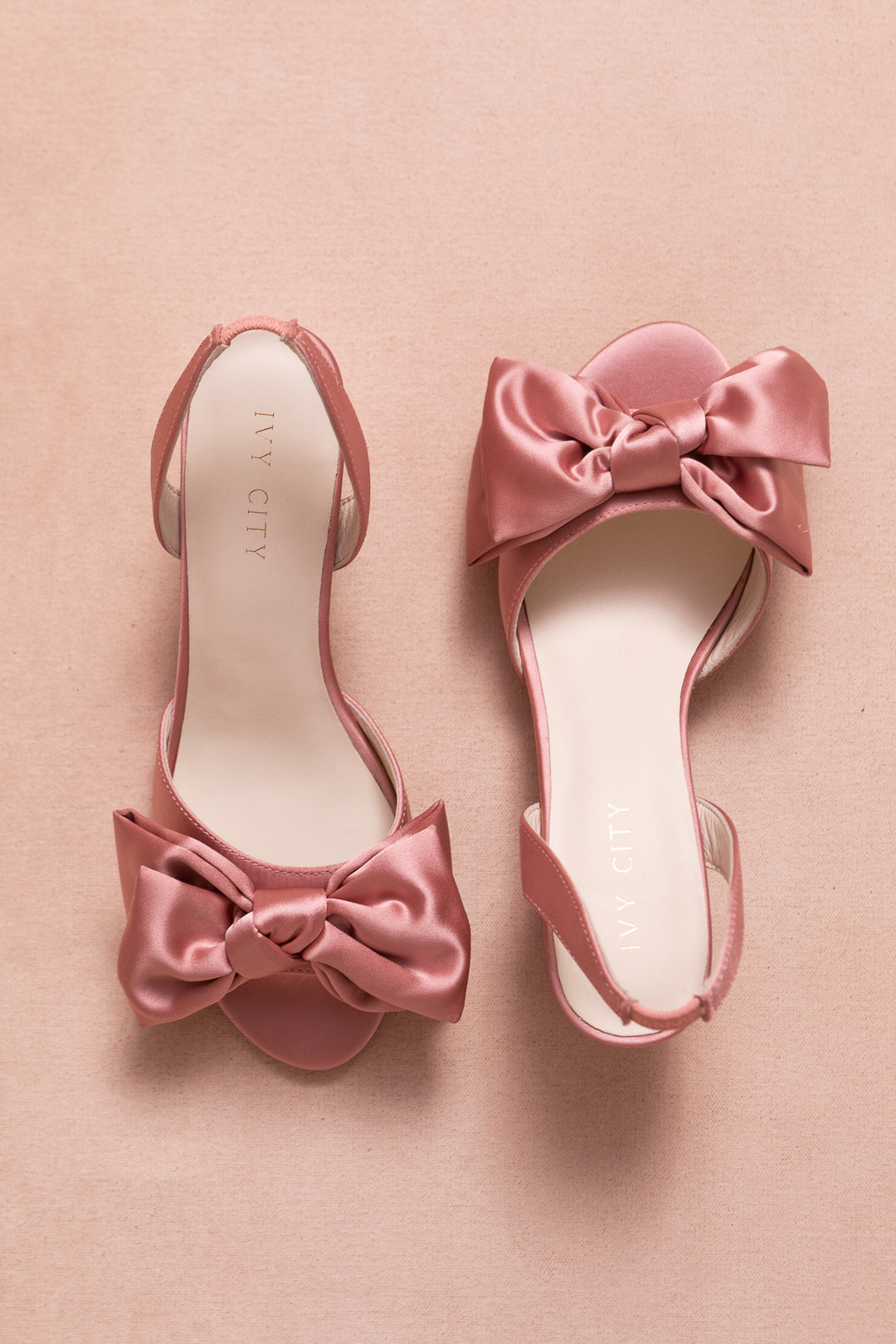 Ivy Bow Heel in Pink Satin