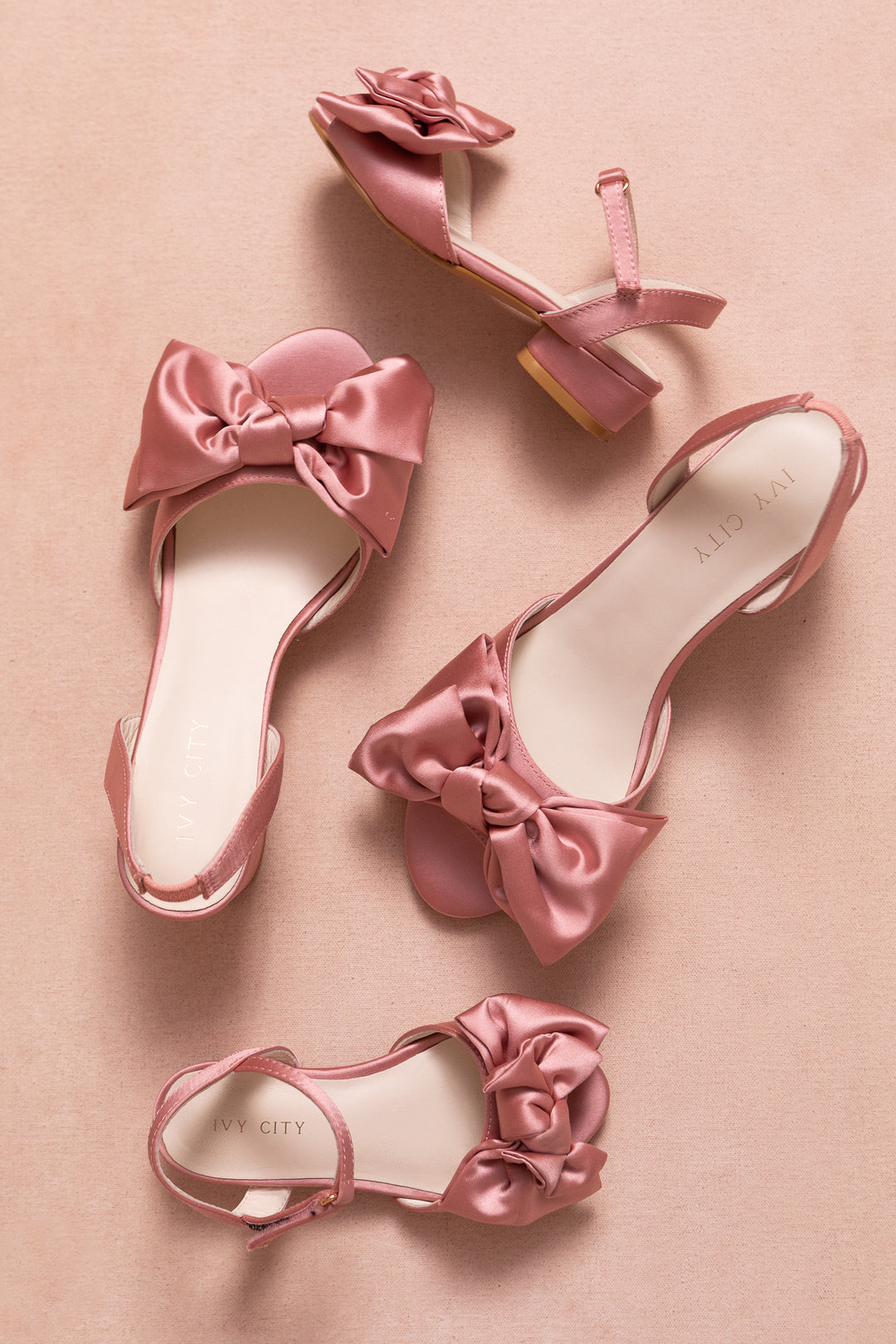 Ivy Bow Heel in Pink Satin