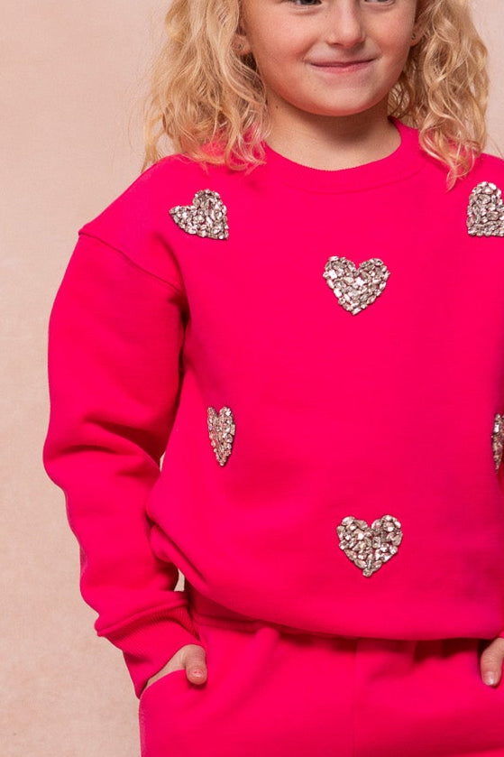 Mini Ivy Jewel Heart Sweatshirt in Pink