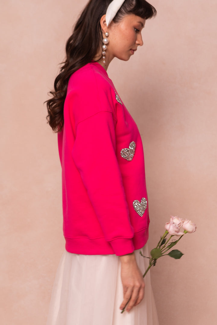 Ivy Jewel Heart Sweatshirt in Pink