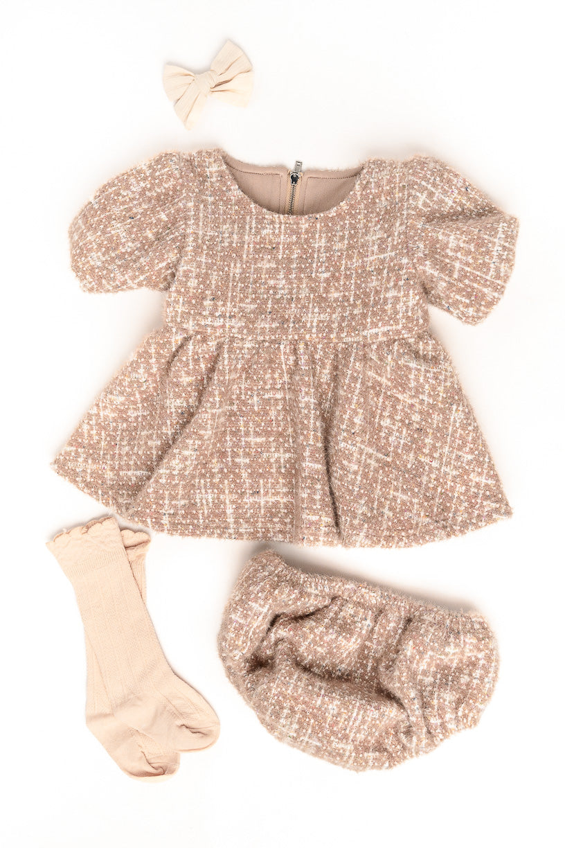 Baby Jackie Dress Set in Taupe Boucle