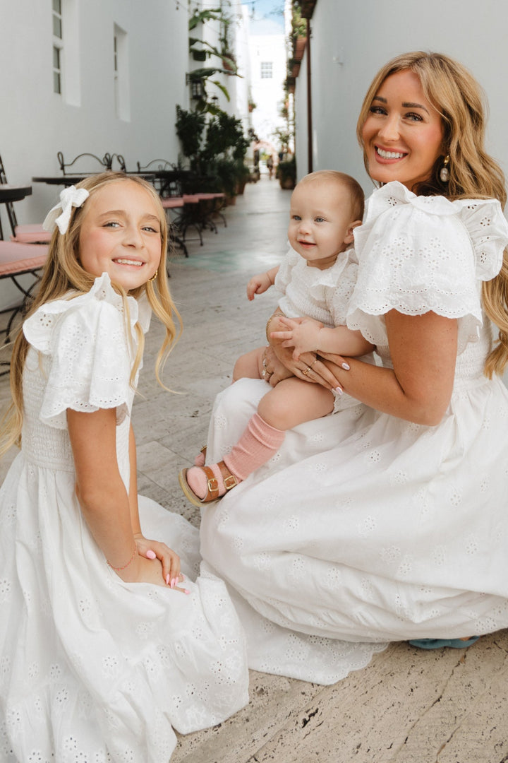 Baby Janie Romper in White Eyelet